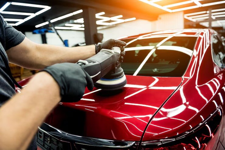 Professional car polishing with dual-action buffer in Frisco