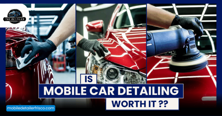 Mobile car detailing in action on a red vehicle with ceramic coating and paint correction tools.