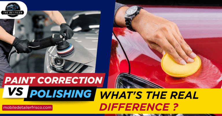 Side-by-side comparison of machine paint correction and manual car polishing showing key differences in technique and finish.